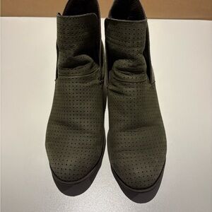 Me Too Leather Olive Perforated Ankle Booties